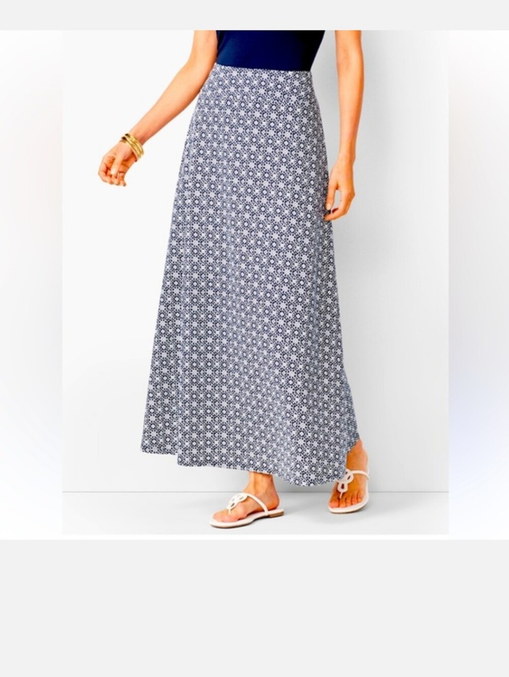 Talbots Navy and White Jersey Maxi Skirt